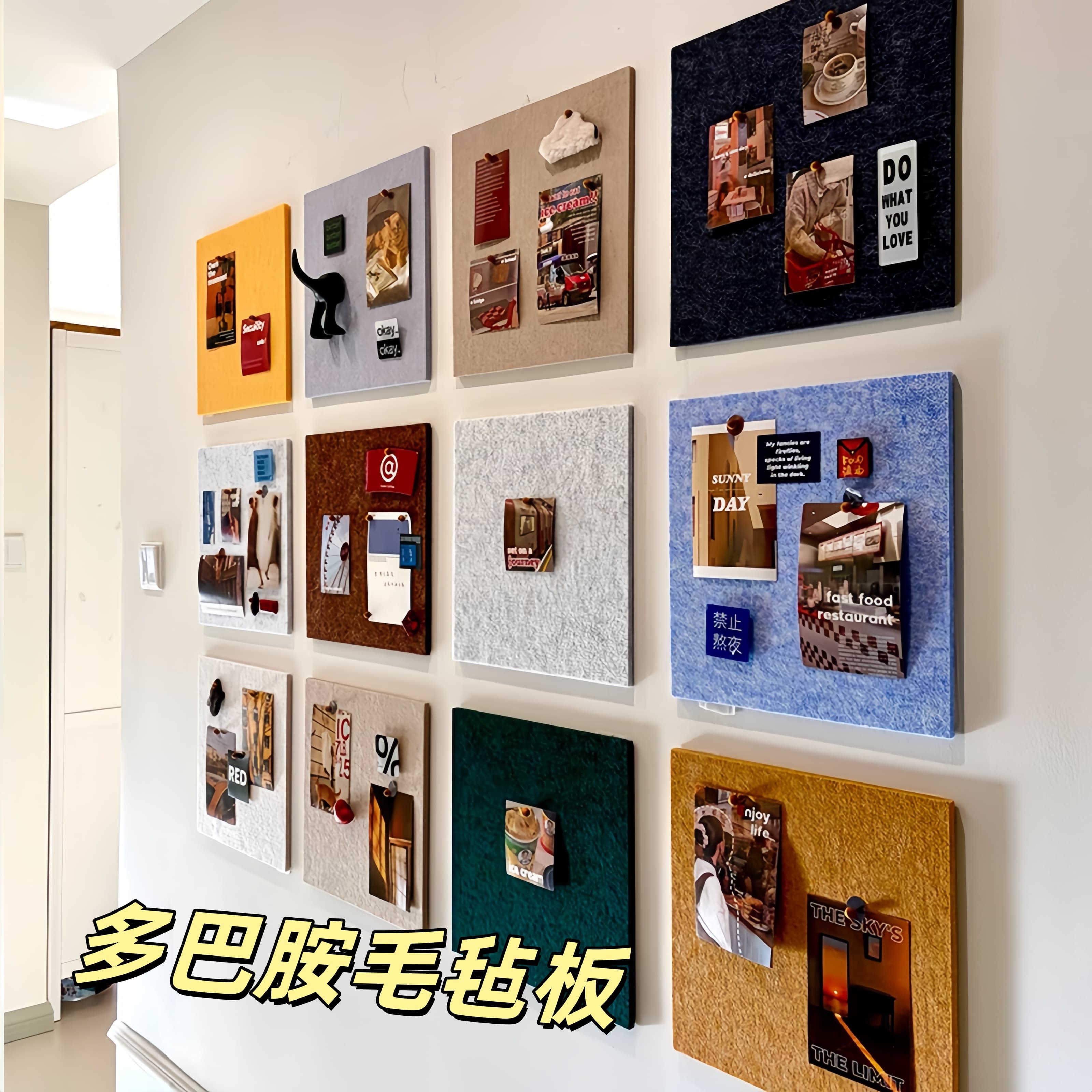 Dopamine Felt Board Polaroid Photo Wall Memphis Style Display Wall Stickers Removable Without Damaging the Wall Set