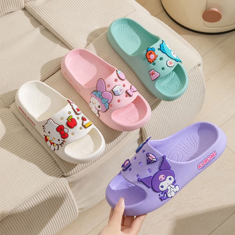 Sanrio Girls Summer EVA Slippers Kuromi 2025 Lightweight Non-Slip Bathroom Slippers My Melody Parent-Child Pair