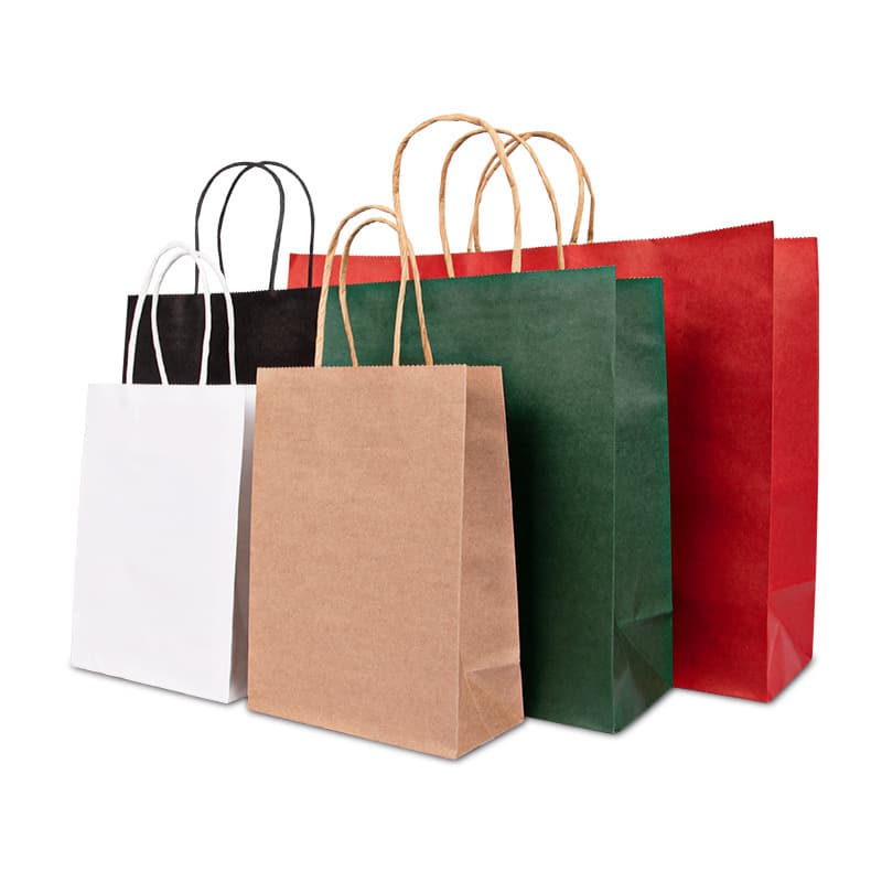Paper bag custom gift packaging embossed hot stamping personalized handle ribbon kraft paper recyclable brown environmentally friendly