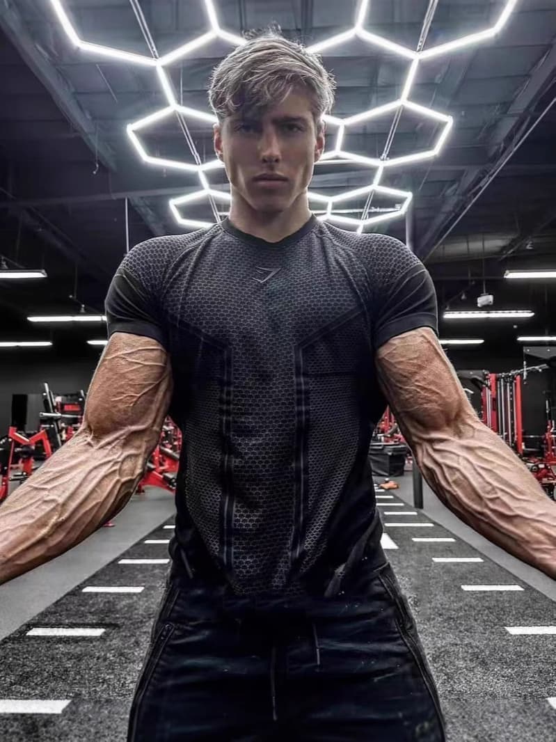 Gymshark Summer Men's Slim Fit Short Sleeve Sports Casual Plus Size Stretch Top Shark