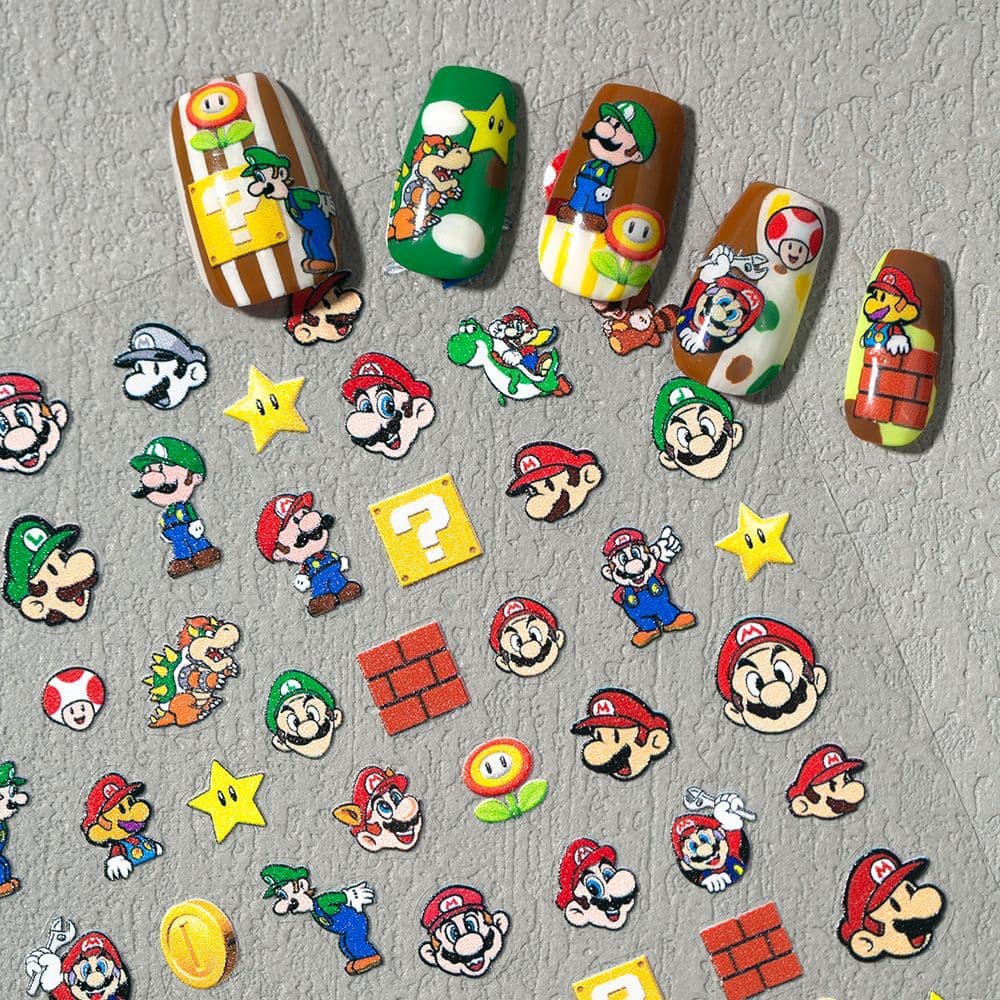 Embossed Super Mario Cute Cartoon Mario Back Adhesive Long-lasting Nail Sticker Handbook