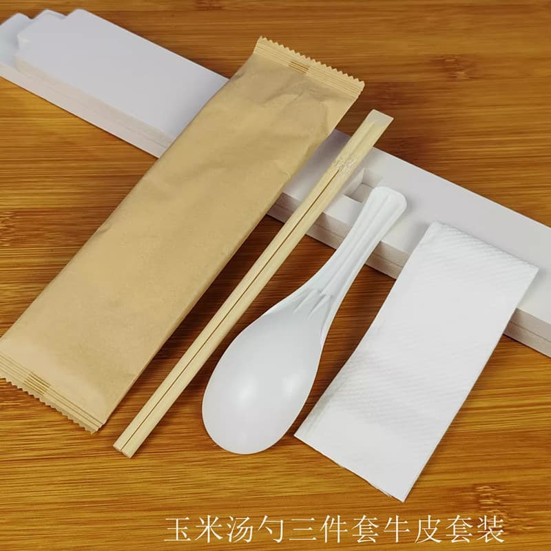 Biodegradable Corn Starch Spoons, Eco-Friendly Utensils with Chopsticks and Kraft Paper Bags for Takeout