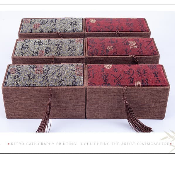 Linen Walnut Storage Box with Tassel, Vintage Buddhist Bead Box, Gift Jewelry Display Case