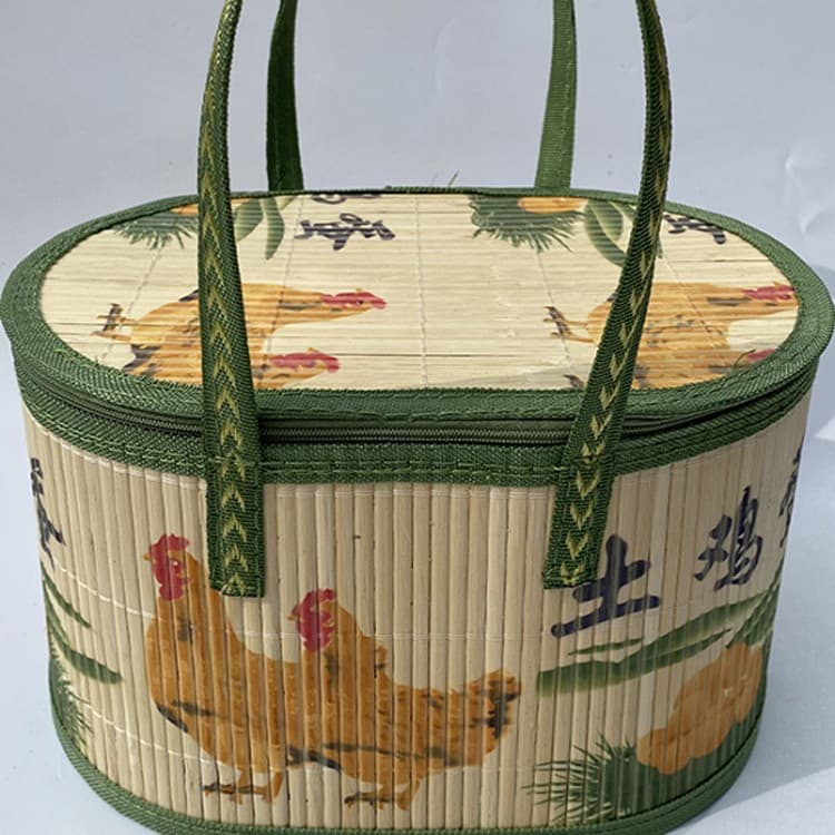 Egg Bamboo Basket Handwoven Foldable Carry Storage Box, Free-Range Egg Gift Packaging Handmade Small Bamboo Basket