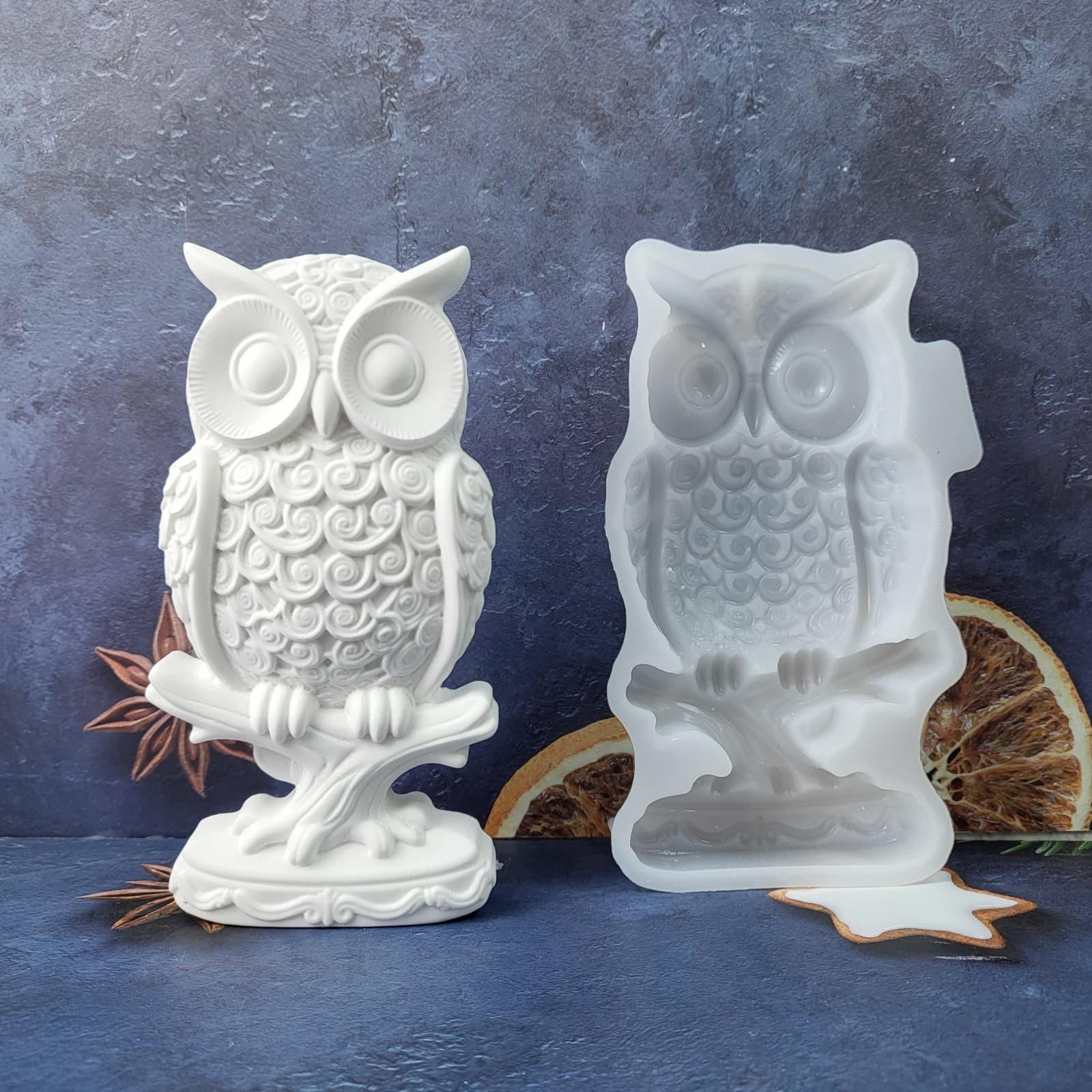 X1605 Branch Owl Figurine Decorative Cement Plaster Mold DIY Silicone Mold