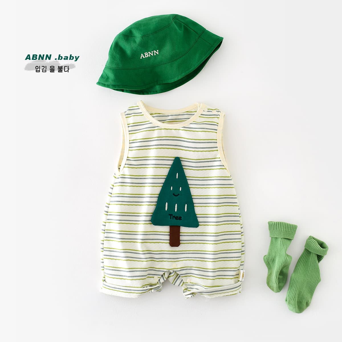 Baby Romper Summer Boys Girls Korean Green Striped Cartoon Tree Cool Newborn Sleeveless Bodysuit