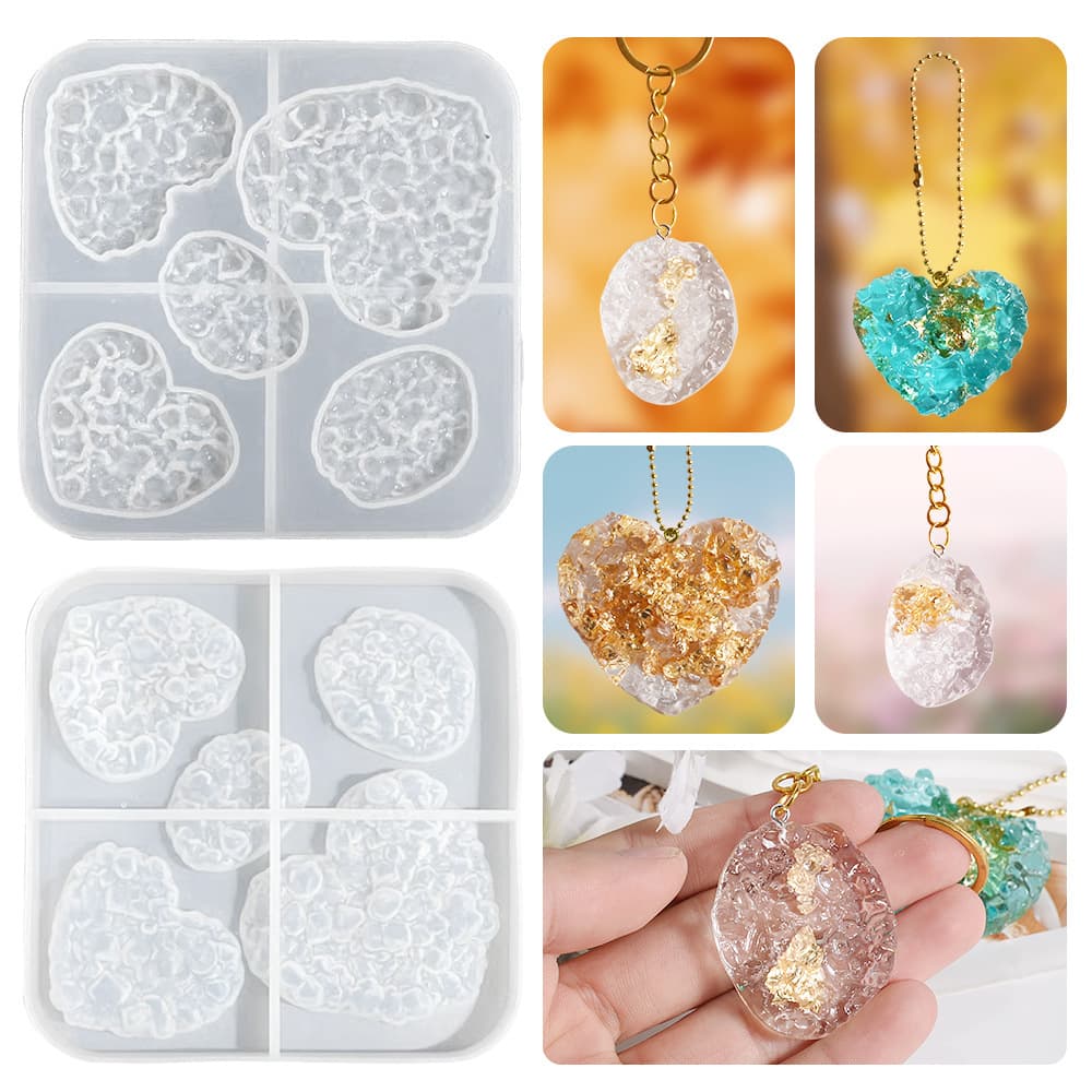 Crystal Clear Epoxy Geode Pendant Mold Ice Crystal Geode Pendant Diamond Facet Heart Crystal Stone Necklace Silicone Mold