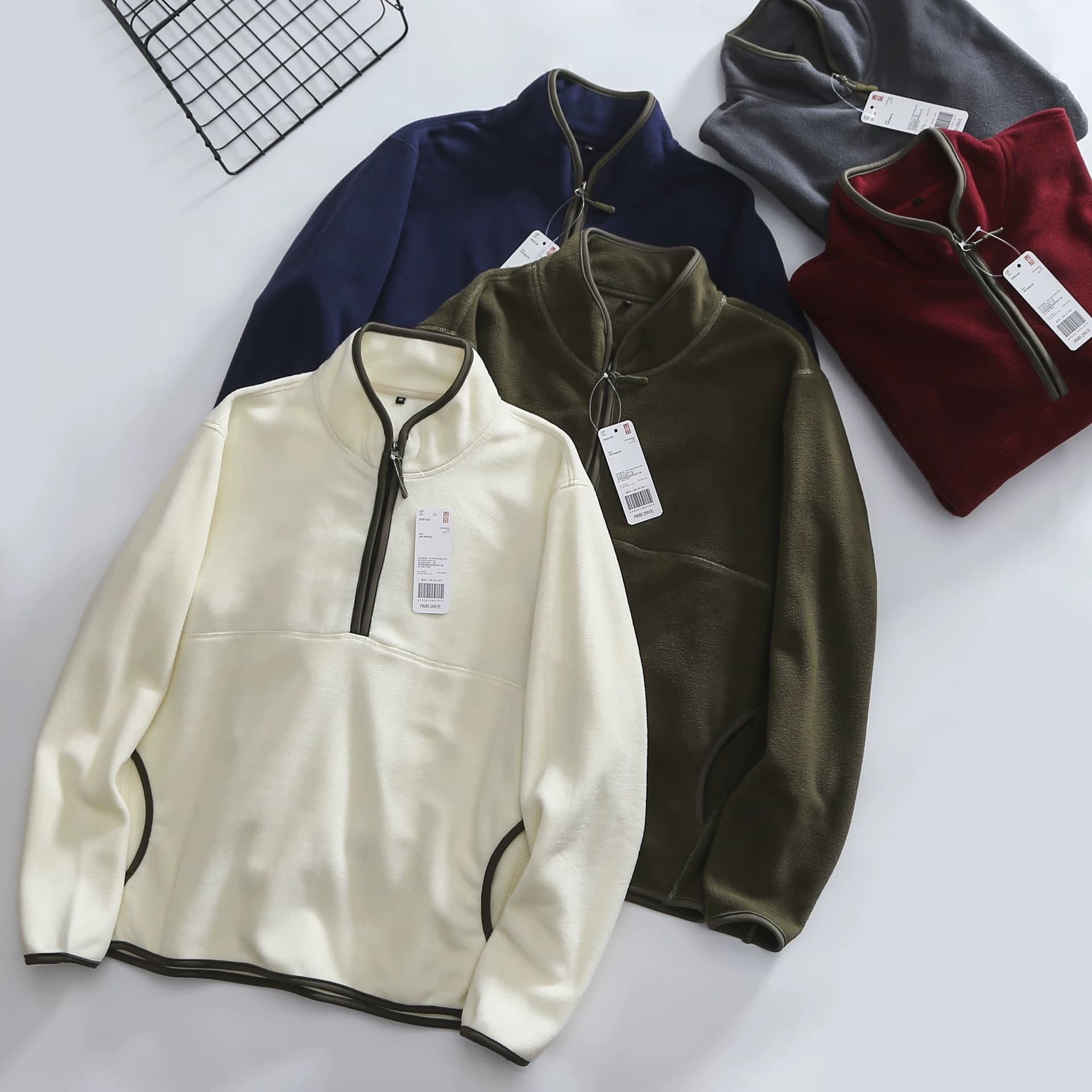 Japanese single same style double-sided polar fleece autumn and winter new thickened men's warm half-zip stand collar fleece couple sweatshirt