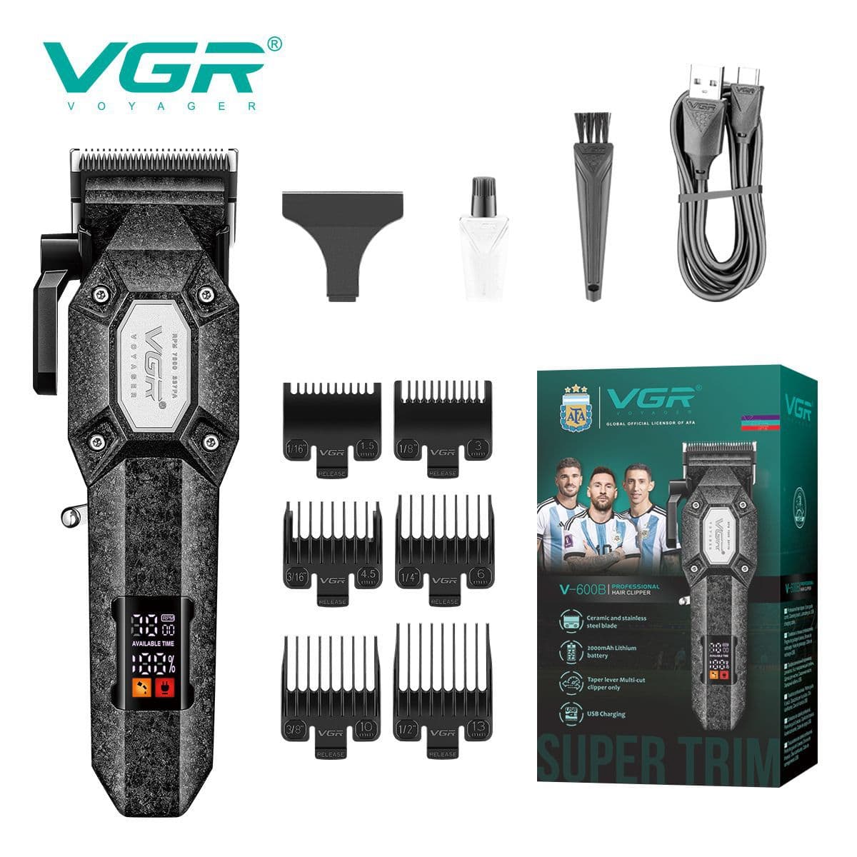 VGR600B Cross-border Electric Men's Hair Clipper, Salon Home Use, Rechargeable LCD Digital Display Trimmer, High Power Hair Clipper