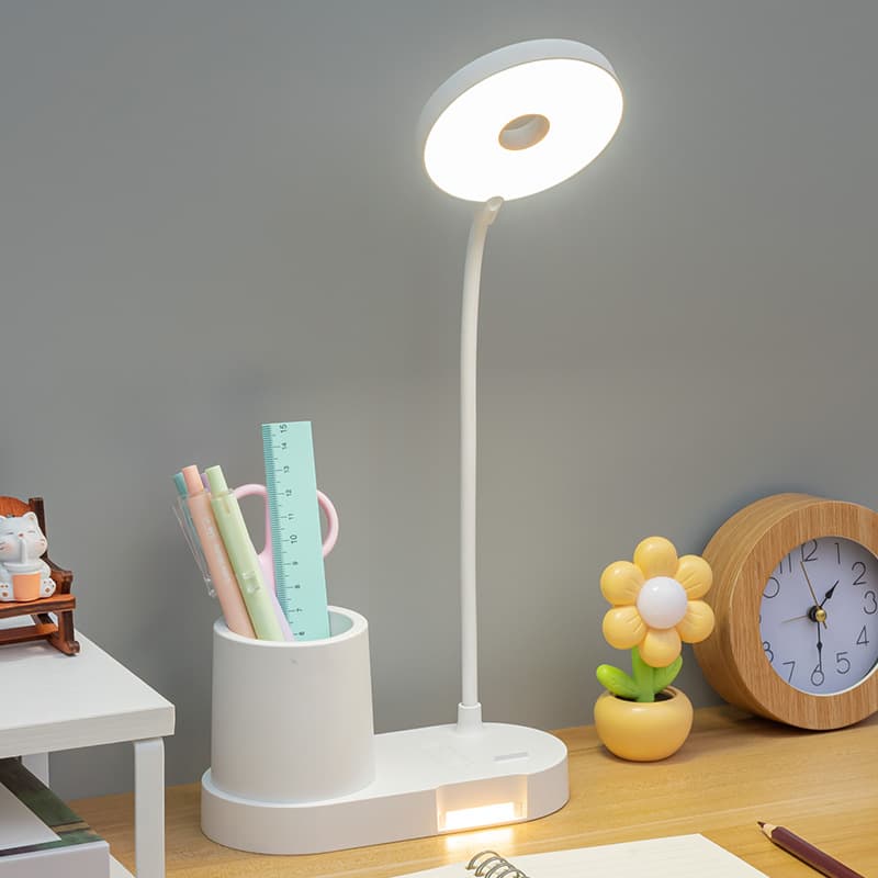 Storage Pen Holder Desk Lamp for Study Dorm Home Use Eye-Caring Light, Reading Desk with Dual Charging/Plug-in, Premium Bedside Lamp