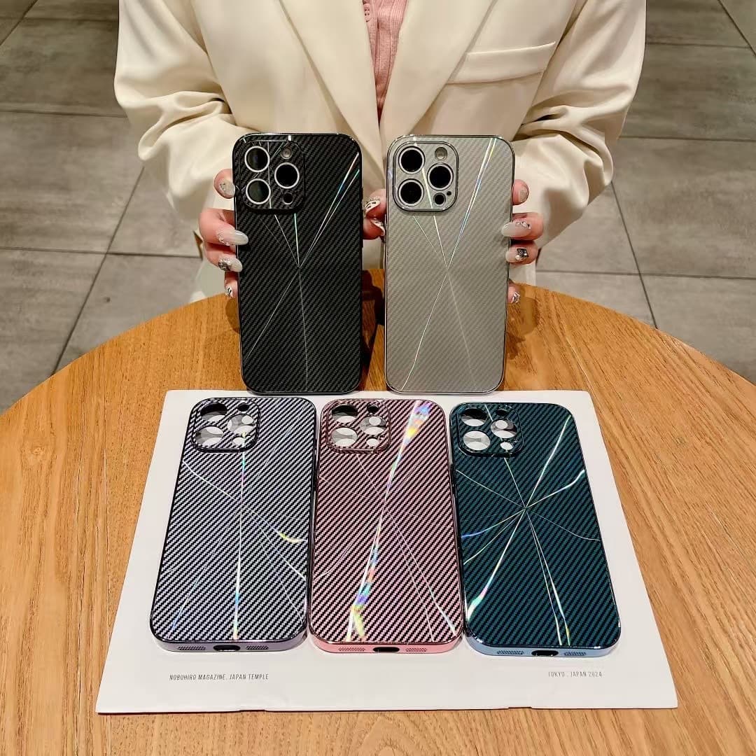 Carbon Fiber Aurora Laser CD Pattern iPhone 16 Apple 15 Compatible 13/14 Pro Max Phone Case Shockproof Cover