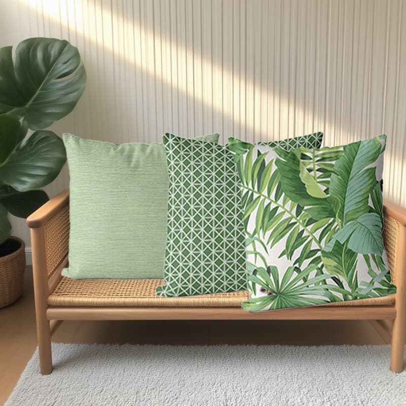 High-end ins style printed pillowcase linen sofa living room green universal pillow square short plush foreign trade