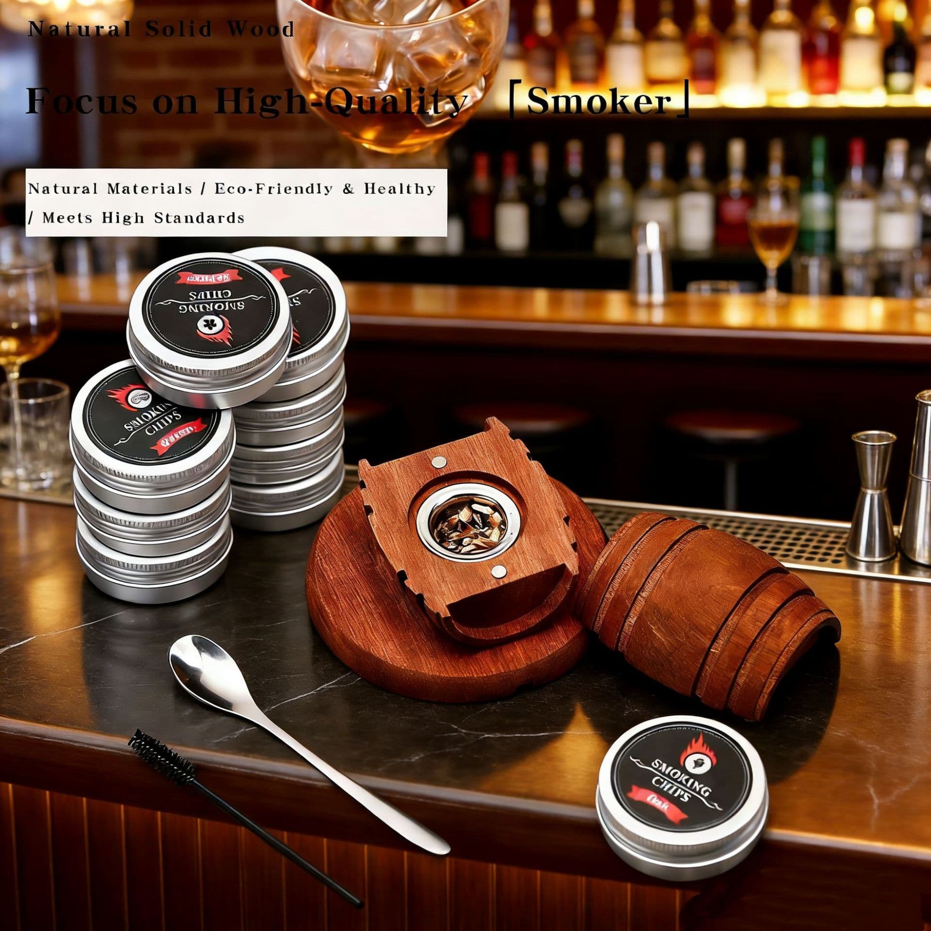 In Stock Amazon Hot Selling Whiskey Smoker Solid Wood Small Barrel Gift Set Cocktail Smoker Smoking Infuser