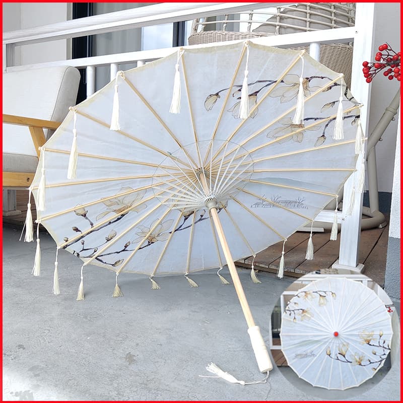 Vintage Tassel Petal Dance Silk Umbrella for Women Chinese Style Performance Classical Costume Cheongsam Hanfu Prop Oil Paper Umbrella