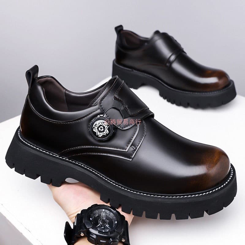Height-Increasing Twist-Fastening Lace-Free Derby Shoes Men, Thick-Soled Slip-On Loafers 2025 New Monk Shoes Large Size Dress Shoes