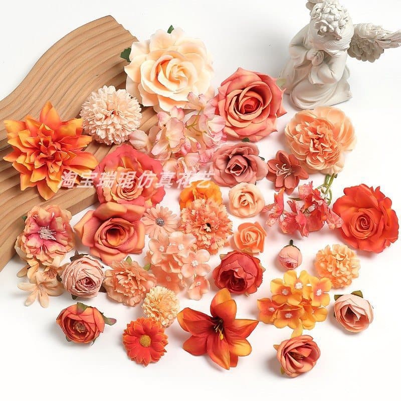 Orange Toned Artificial Flowers Fake Roses Silk Flower