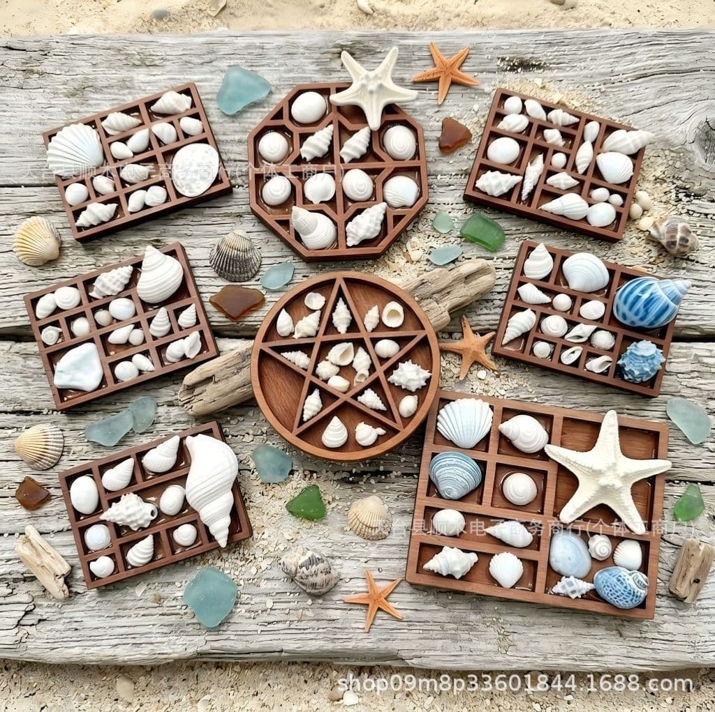 Wooden Fridge Magnet Photo Frame Mini Display Shelf Antique Shelf Multi-Specification Seashell Decorative Box DIY Small Ornament