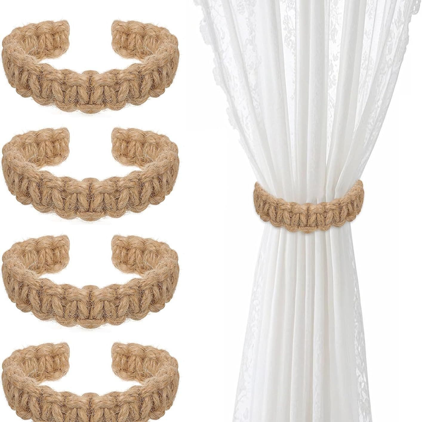 Cross-border Nordic style hemp rope curtain straps hand-woven ever-changing cotton rope back ties Amazon hot sale close up