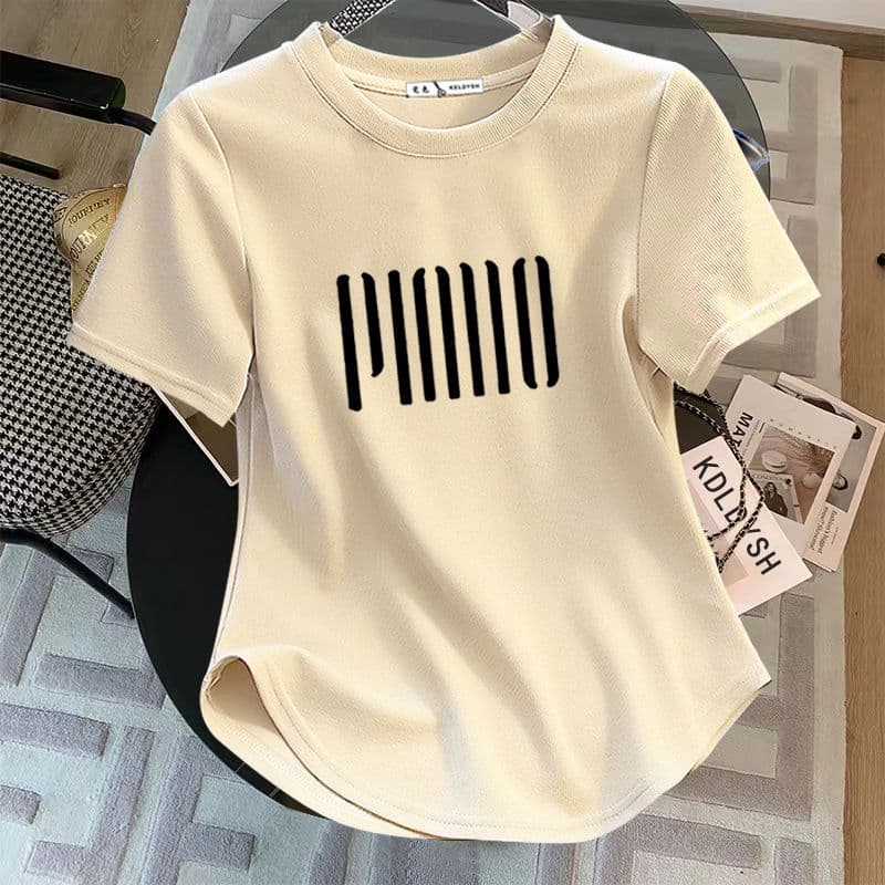 Summer Curved Hem Tummy Control Slimming Short Sleeve T-Shirt for Plus Size Women, Stylish Cotton Tee for 200 lbs