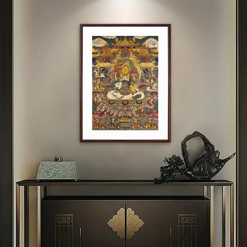 Retro classic Chinese style wall painting, solid wood frame, living room sofa background wall decoration, bedroom mural Buddha 6080