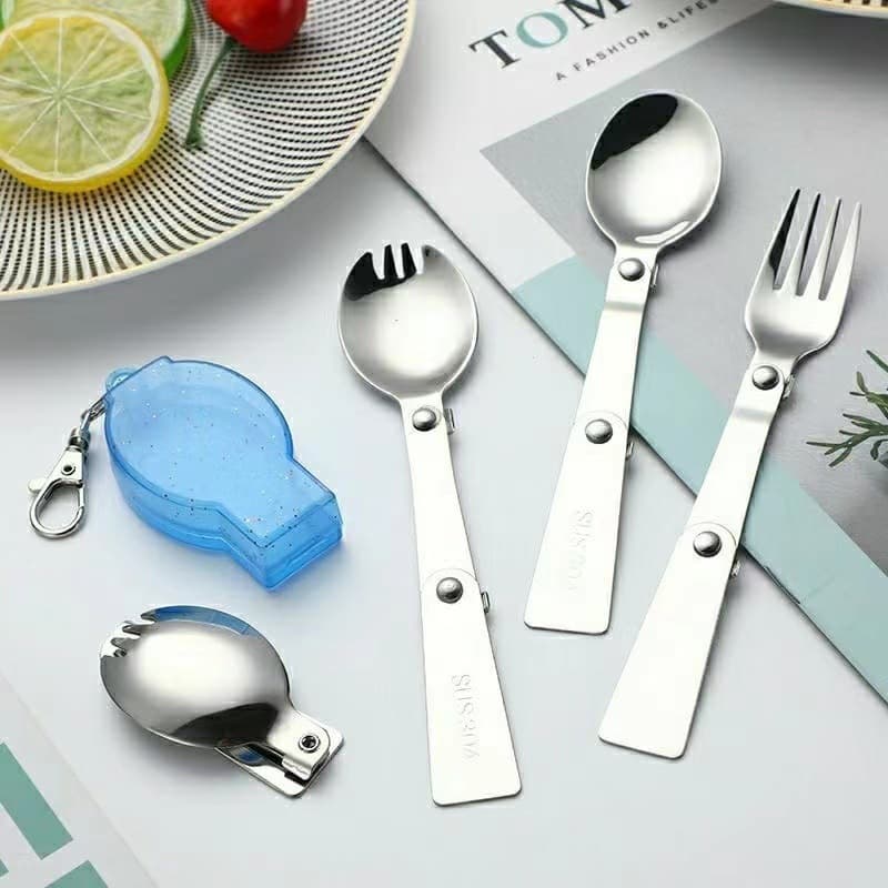 304 Stainless Steel Folding Spoon/Fork Portable Outdoor Triple Folding Spoon for Food Jars, Travel Mugs, Spoons