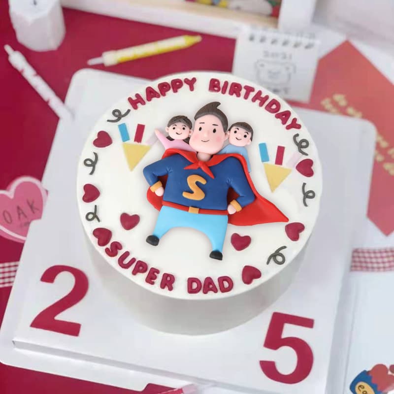 Baked cake decoration Father's Day soft clay Superman dad plug-in dessert party with baby daddy red cloak