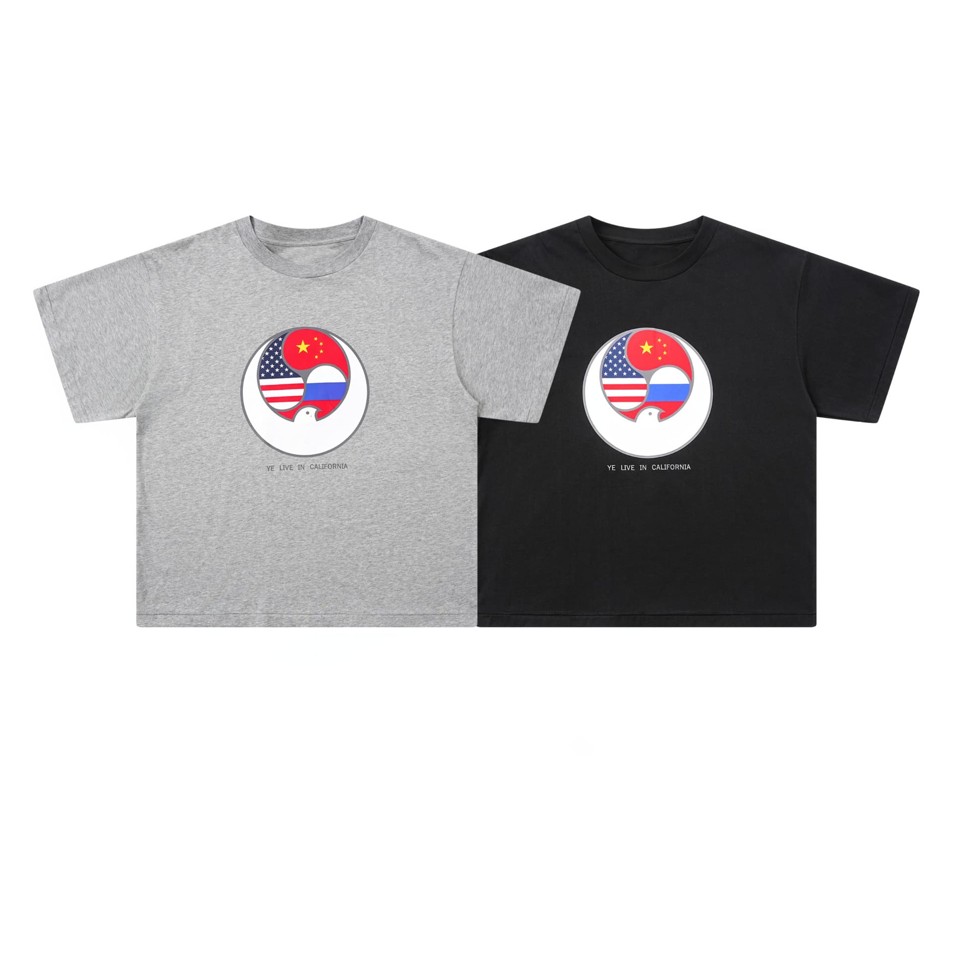 Kanye Yeezy American High Street Los Angeles Bully Merchandise Flag Print Loose Round Neck Couple Short-Sleeve T-Shirt
