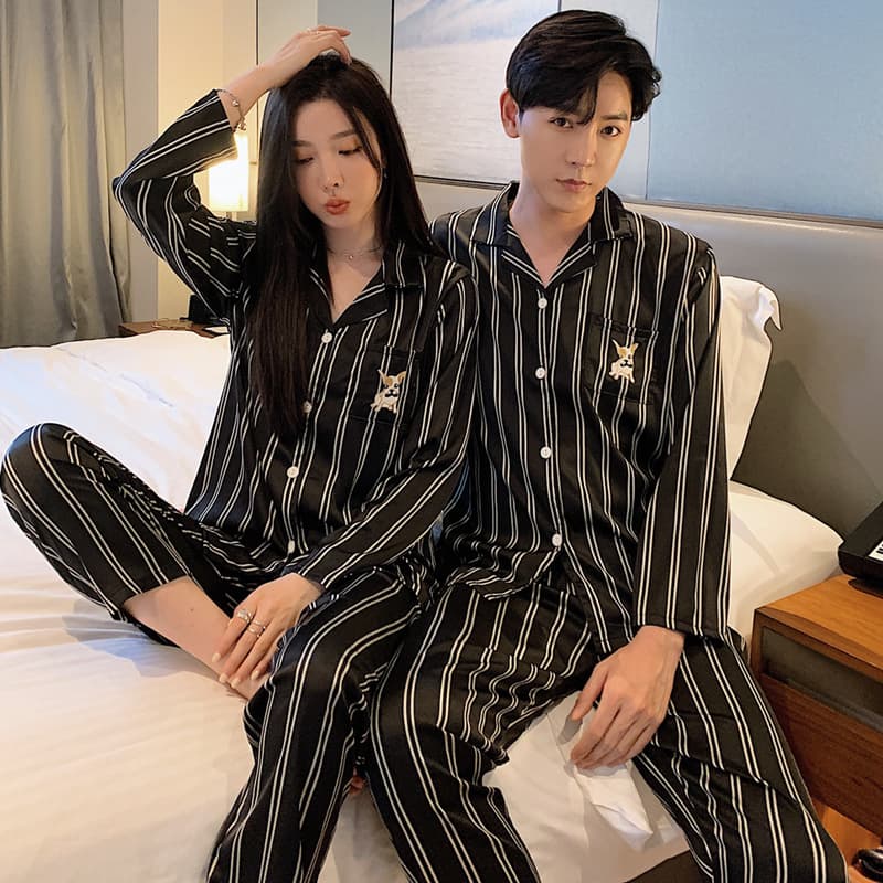 Wholesale Couple Pajamas Spring Autumn Long Sleeve Men Women's Silk Home Clothes 2022 New Style Winter Thin Material