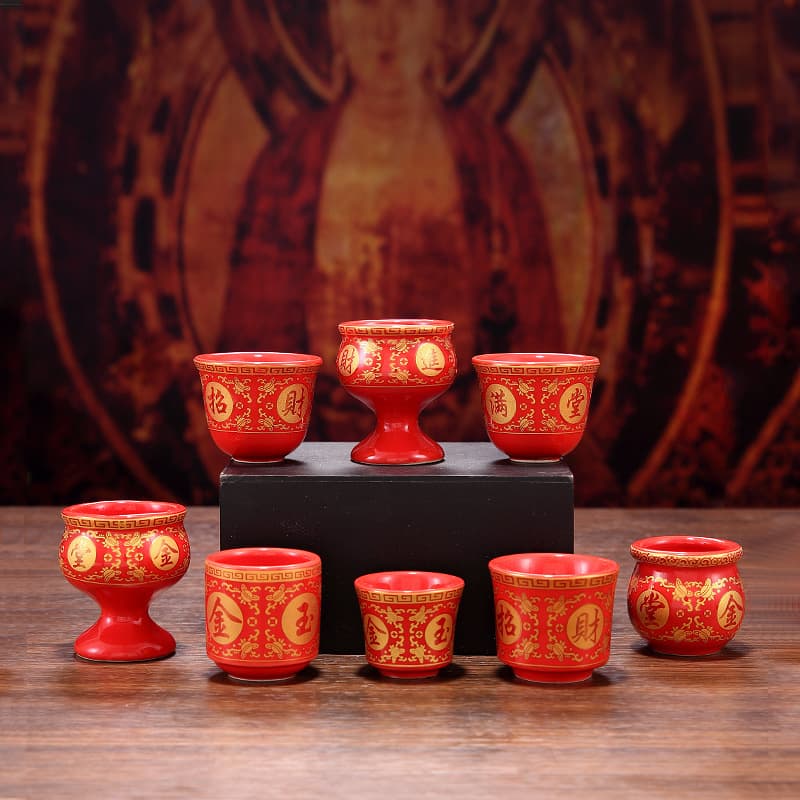 Ceramic Water Cup for Buddha Altar, Guan Yu and Wealth God Worship, Household Offering Cup and Wealth-attracting Ornament