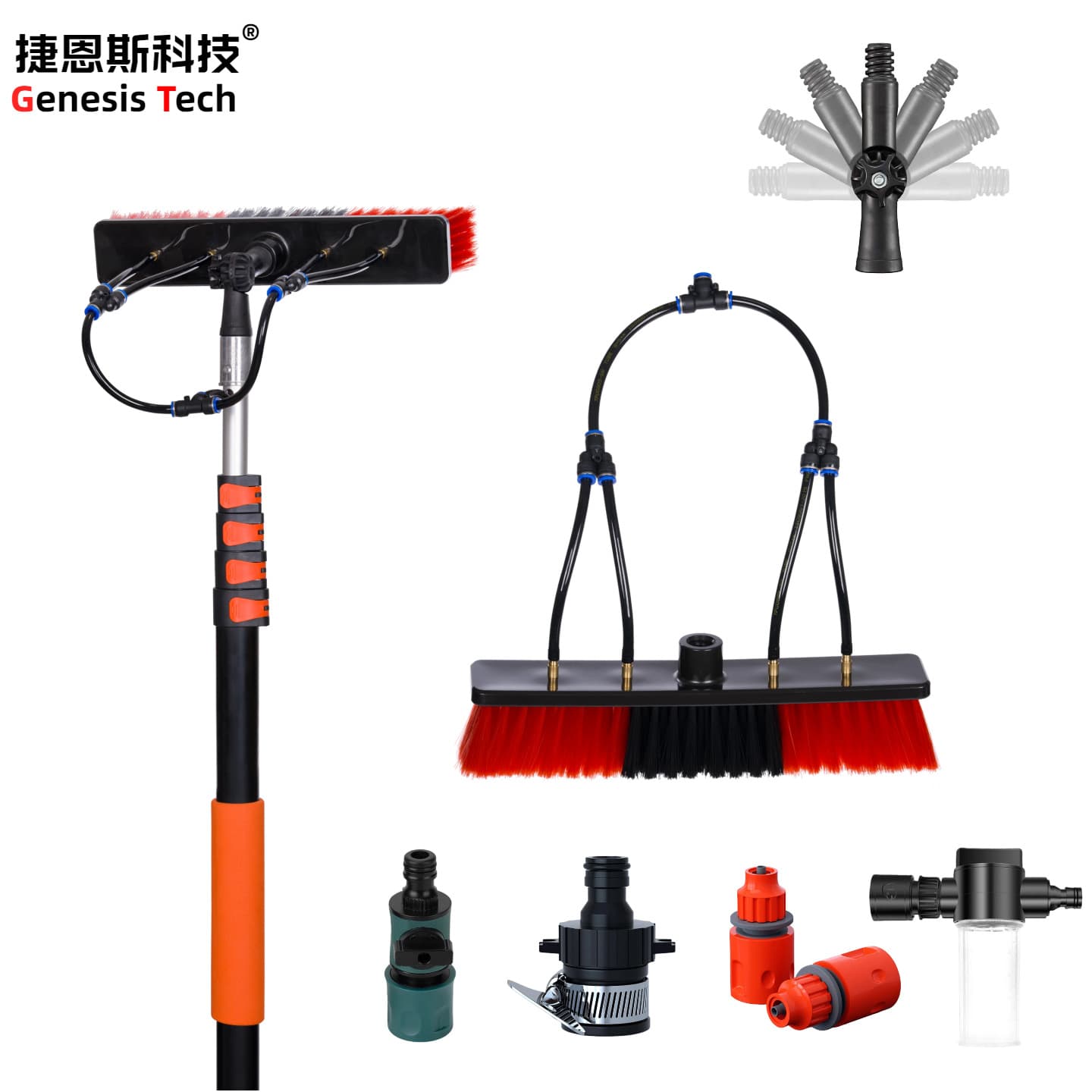 Solar Panel Cleaning Brush Telescopic Pole Water Brush Glass Cleaning Tool for Export Cross-Border Exclusive Supply