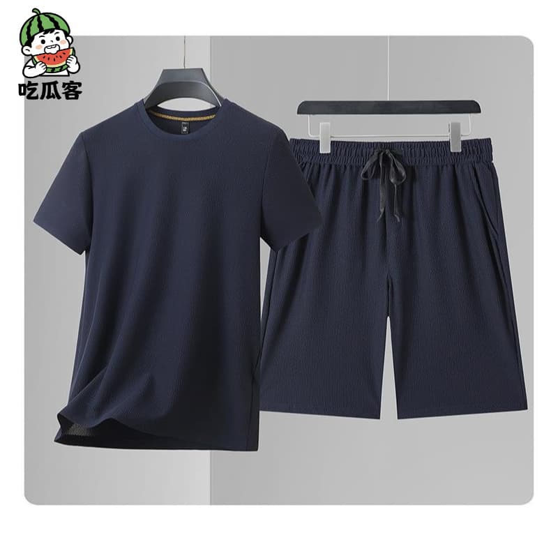 Men's Sport Leisure Set Running Gym Short Sleeve T-Shirt Quick Dry Breathable Summer Sportswear Two-Piece Set