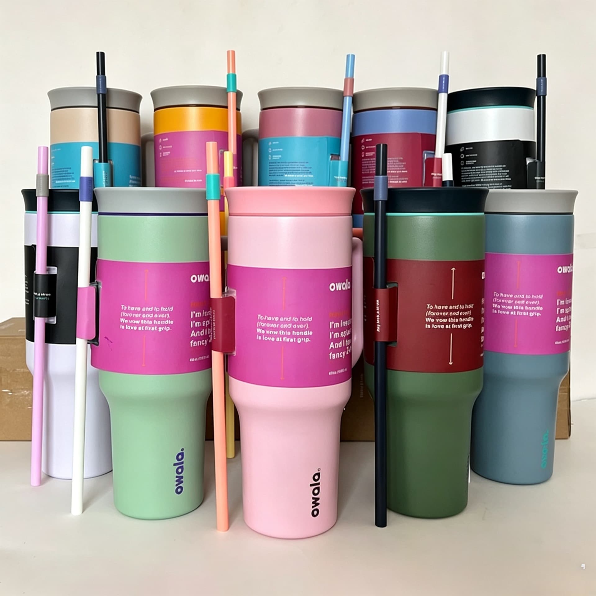 Owala-style 40oz 304 Stainless Steel Handle Tumbler Cup, Large Capacity Insulated Car Cup, Sports Water Bottle for Travel
