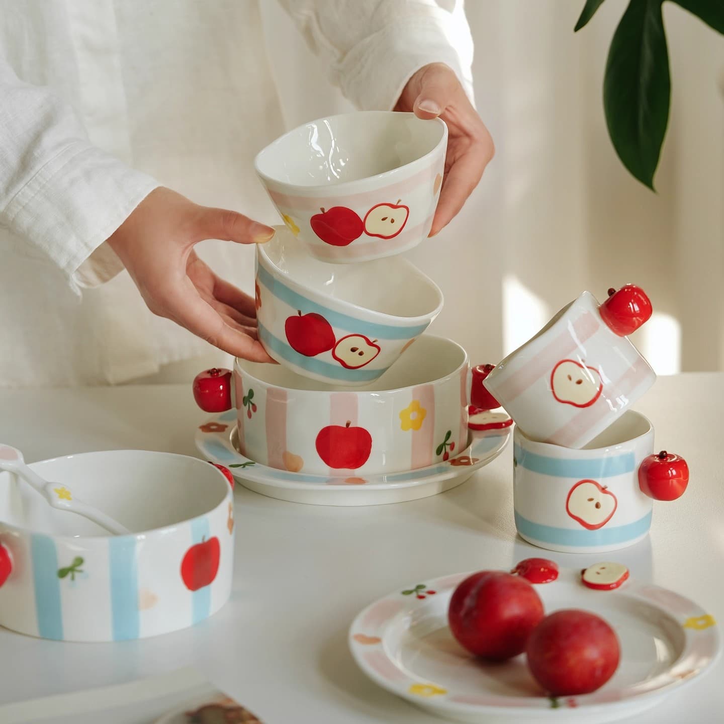 Cartoon Cute Underglaze Colorful High Appearance Ceramic Tableware Set - Bowls, Plates, Soup Bowls, Mugs
