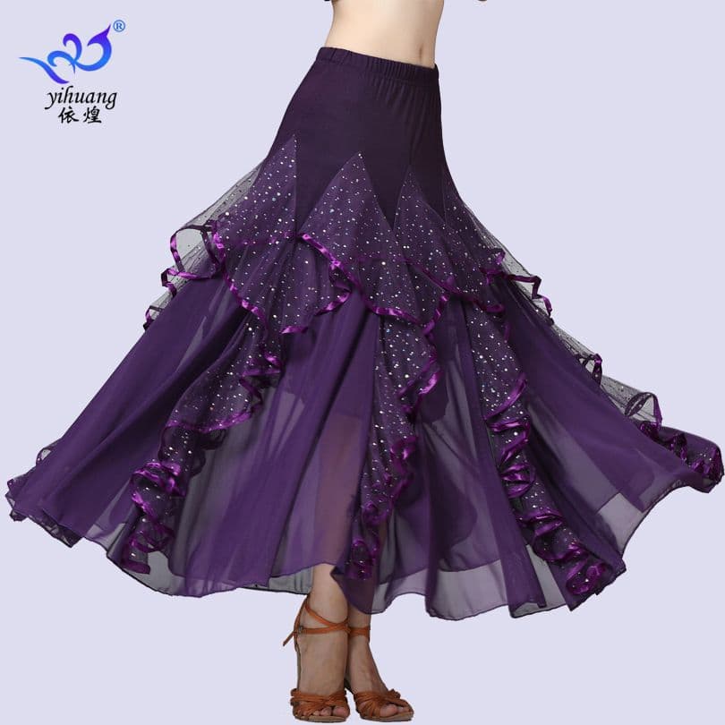 New Standard Ballroom Dance Skirt with Sequins, Modern Dance Half Skirt, Square Dance Flared Skirt Practice and Performance Wear