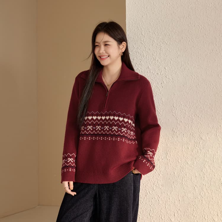 【Half Zip Pullover Sweater】Xianlixiu Plus Size Women's Vintage Lazy Top for Plus Size Ladies 2025 Winter New Arrival