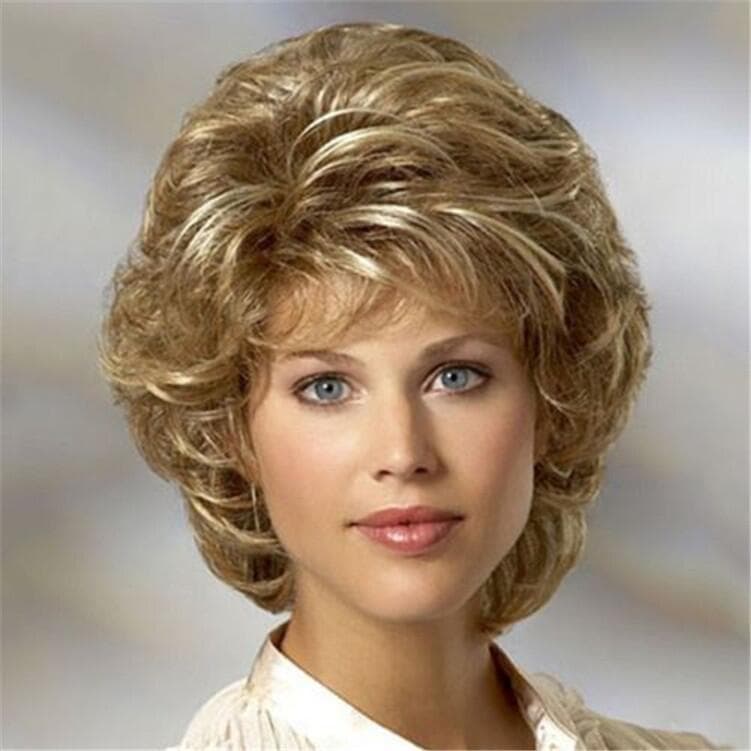 Hot-selling short curly wig for women, golden gradient granny wig, one-piece wig