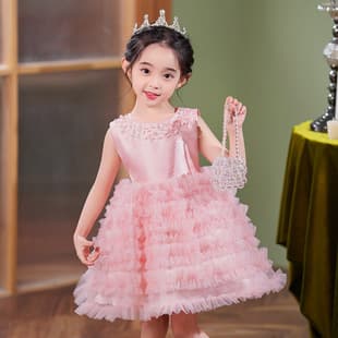 Children's Princess Dress Summer High-End Baby Girl Birthday Dress Little Flower Girl Tulle Cake Skirt First Birthday Gown
