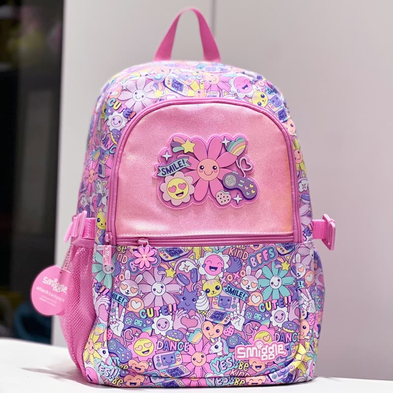Australian Smiggle Backpack for Grades 1-6 Students, Pink Floral Large Decompression Backpack, Multifunctional Gift