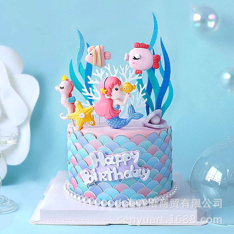 Baking Cake Decoration Cute Fairy Tale Mermaid Ocean Series Toppers Birthday Cake Dessert Table Decor