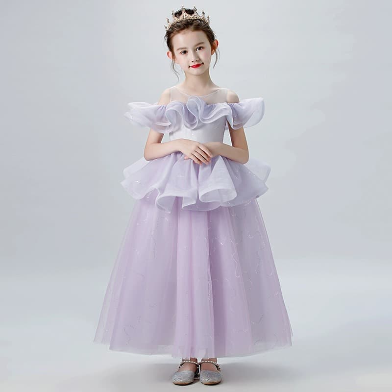 Little Girl Birthday Evening Dress, Host Catwalk Princess Dress, Flower Girl Tutu Tulle Child Piano Performance Costume