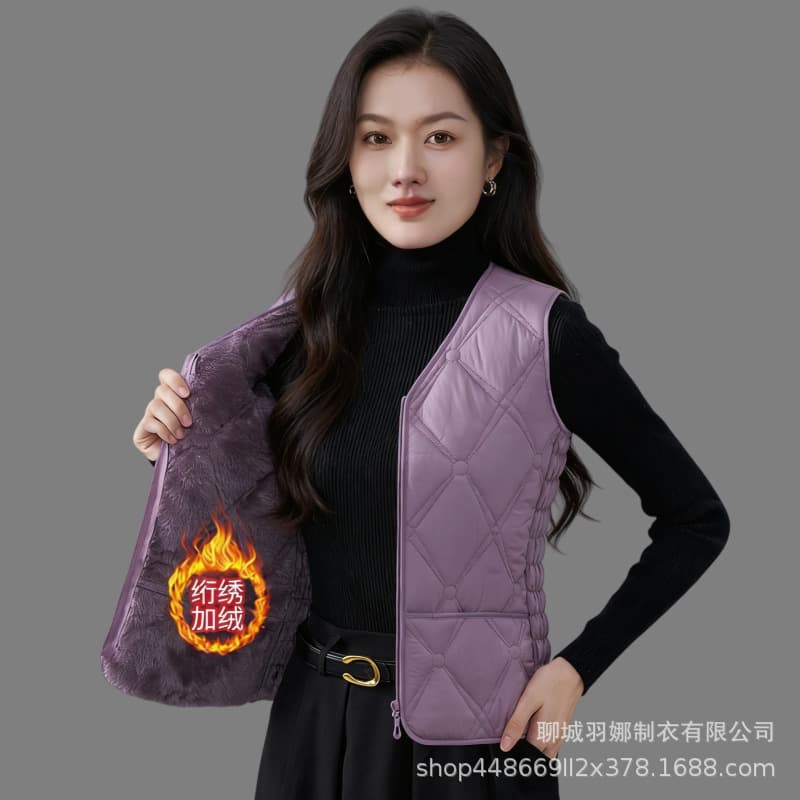 Women's Slim Fit Short Fleece-Lined Vest for Winter, Close-Fitting Style