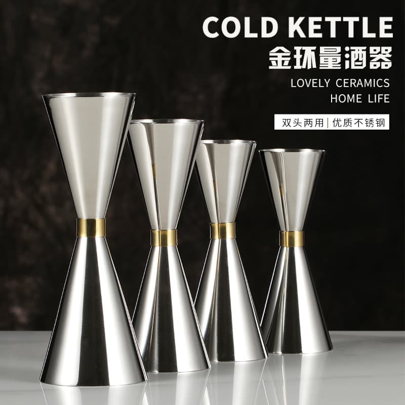 304 Stainless Steel One-piece Formed Measuring Cup European Jigger Ounce Cup with Scale Double-ended Bar Mixing Tool