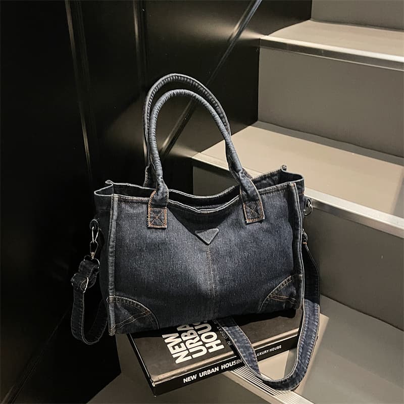 2026 New Summer Denim Bag Women's Large Capacity Casual Shoulder Bag College Student Class Tote Bag