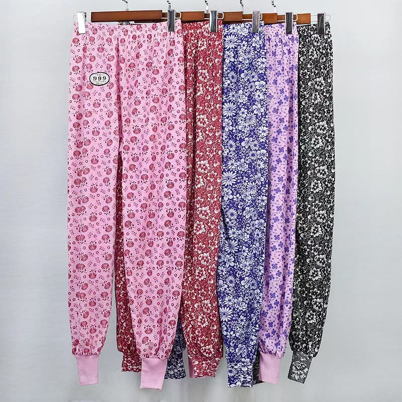 Unisex Thermal Long Johns 999 Polyester-Cotton Print, Plus Size, Loose Fit, High Waist, Budget-Friendly, Warm, for Middle-Aged and Elderly