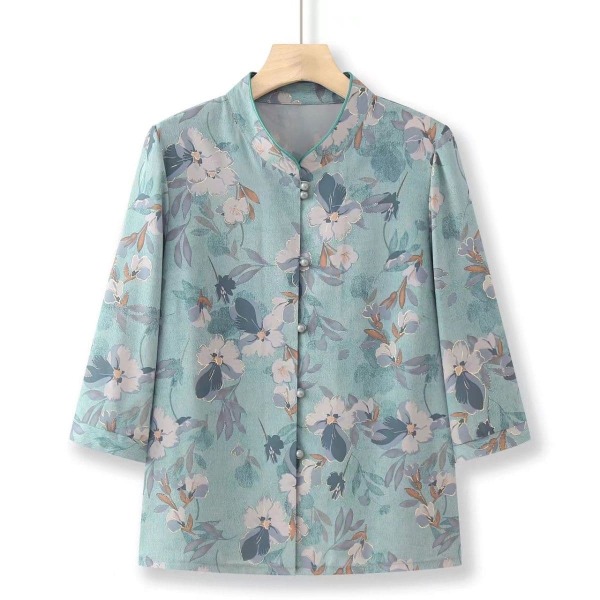 Elderly Women's Summer Blouse 3/4 Sleeve Shirt for Seniors Mother Top Middle-Aged and Older Women's Shirt