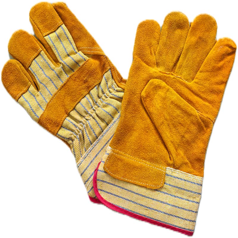 Supply of foreign trade export C-grade yellow two-layer cowhide 10-inch full-length gloves for labor protection
