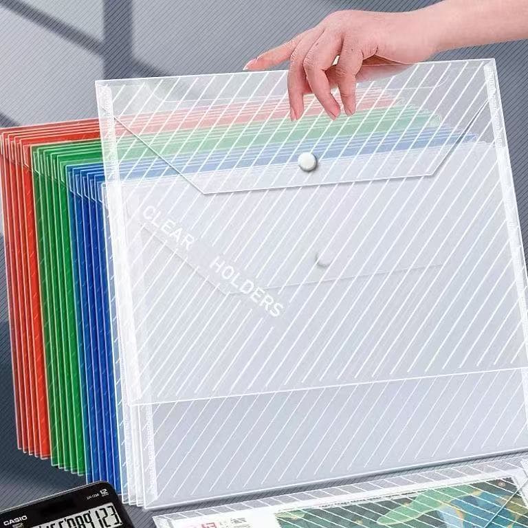 Transparent File Folder Thickened File Folder Classification Snap Button Document Bag Plastic Waterproof A4 Test Paper Storage Bag