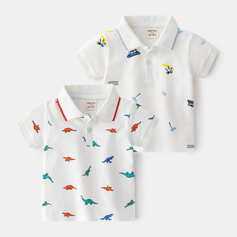 Ready stock children's clothing wholesale boys polo shirt short-sleeved T-shirt baby white printed top children's lapel summer trend