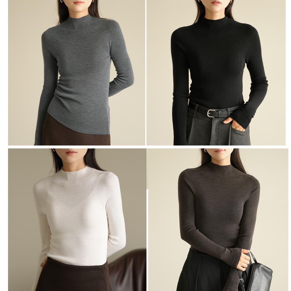 Yangtze Yarn 48-count Women's Wool Sweater Seamless One-Piece High Neck Knit Base Layer Women's Clothing