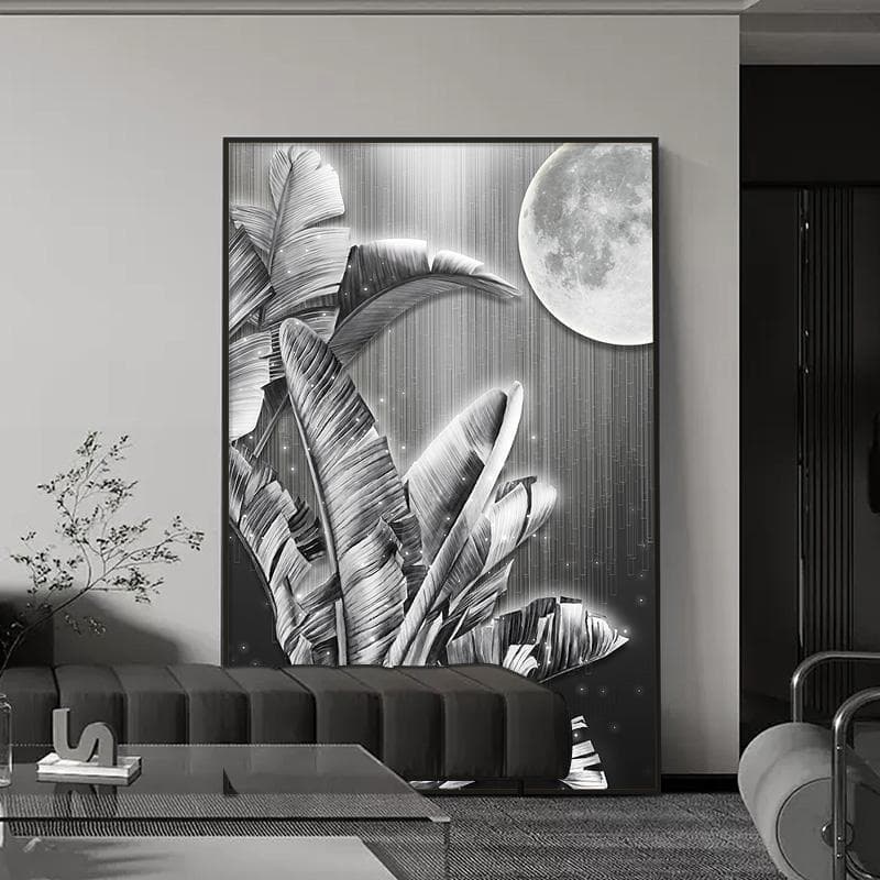 Deluxe large-leaf entryway living room floor canvas, modern luxury corridor hanging leaf artwork 80x120